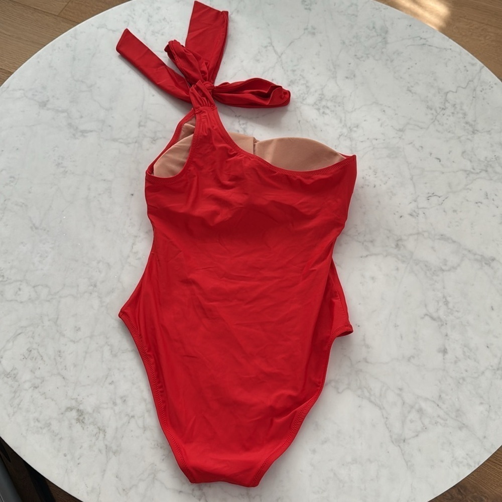 J.Crew Red One Shoulder Bow Swimsuit Size 8 Bright Cerise One Piece Bathing Suit - Picture 3 of 5
